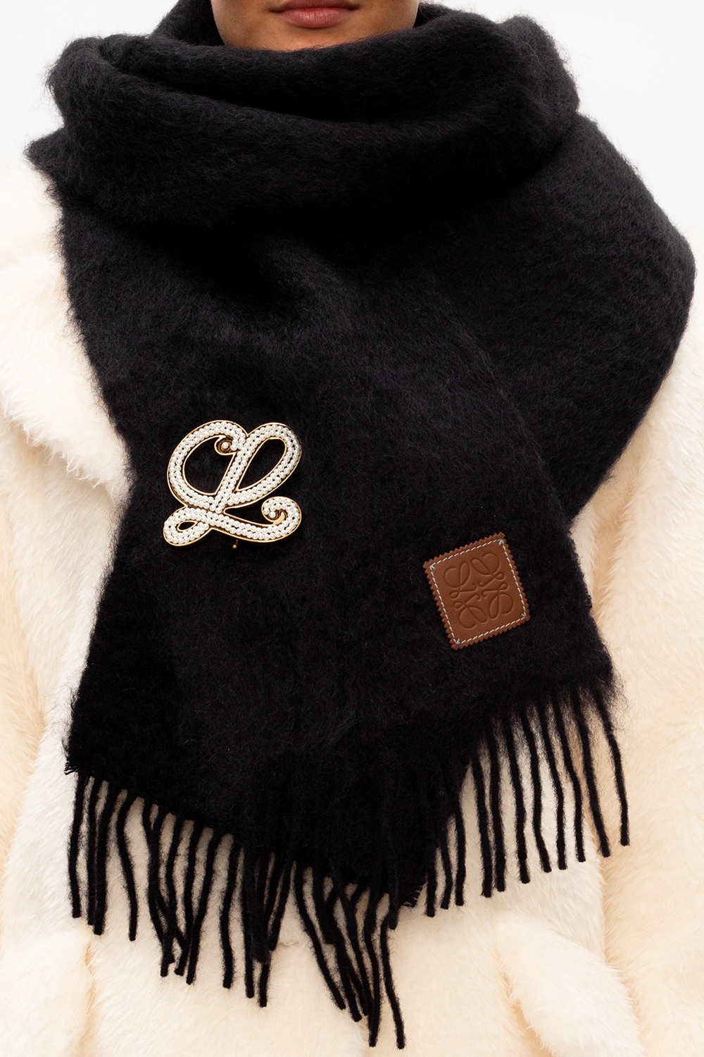 Black Mohair Scarf With Logo Loewe Vitkac GB